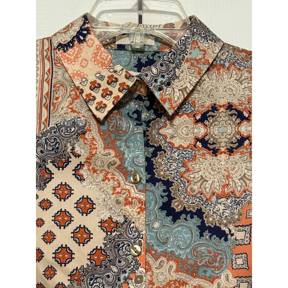 Chico's Multi-Color Patchwork Print No-Iron Blouse, Size 0 - Picture 4 of 5